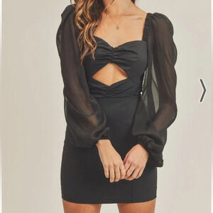 NWOT Cut Out Mini Dress with Sheer Balloon Long Sleeves